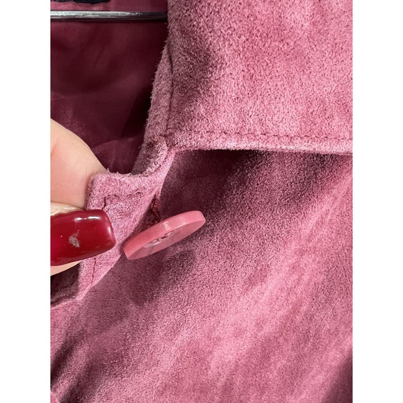 Bernardo Coat Womens Large Pink Suede Leather Button Front Lined Mid Length - Picture 3 of 10